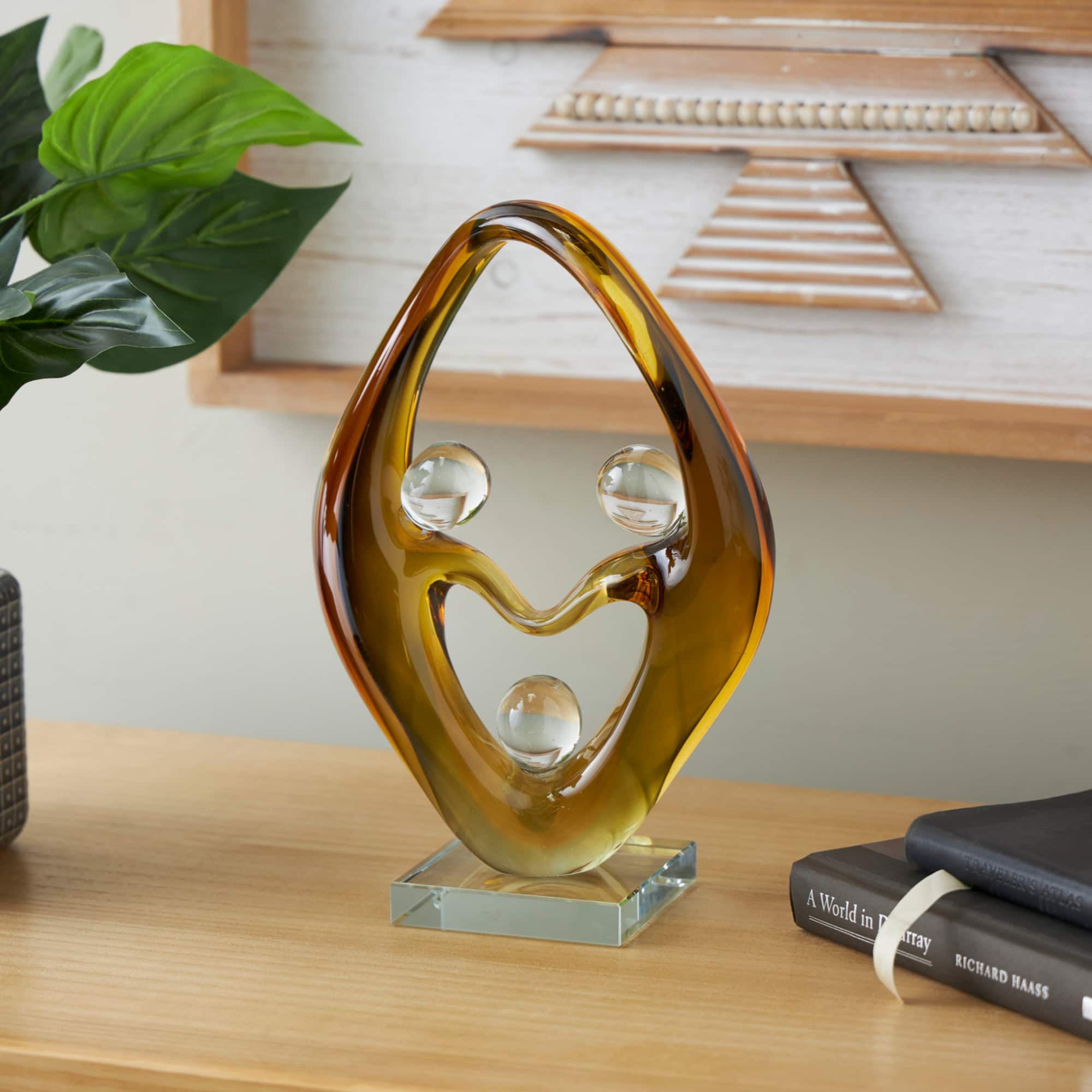 11.75" Orange Abstract Family Curved Glass Sculpture